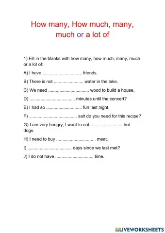 How many, How much, many, much, a lot of