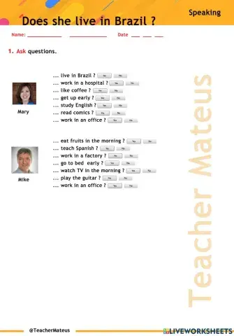 Does she live in Brazil ? - Writing