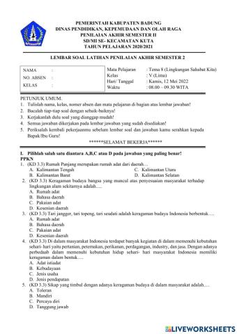 Soal latihan pas tema 8