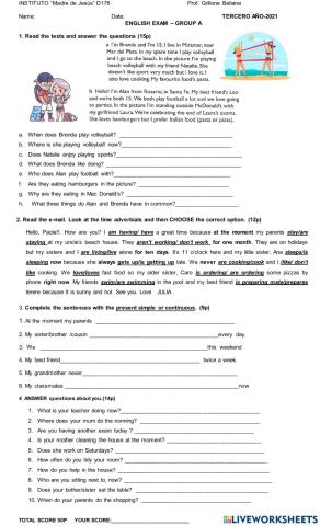 TERCE AÑO  EXAM 1st TERM GA