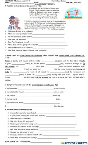 TERCE AÑO  EXAM 1st TERM  GB