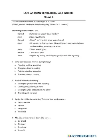 Latihan Ujian Sekolah Bahasa Inggris Kelas 6