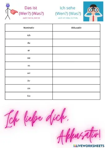 Nominativ und Akkusativ Personalpronomen ergänzen