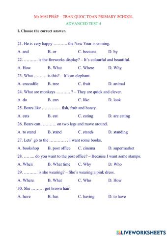 Grade 4-advanced test 4