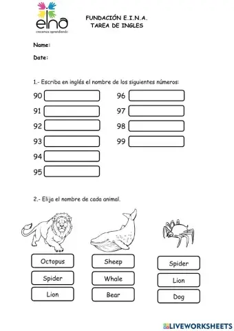 Los animales en ingles