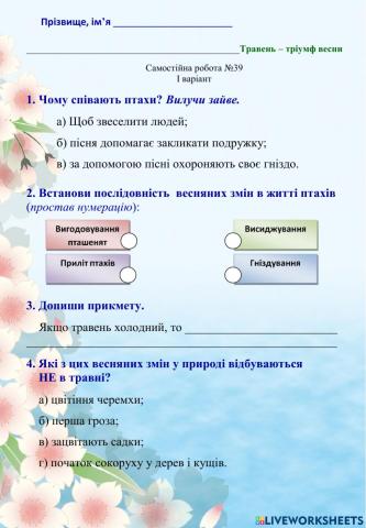 Діагностична робота -Травень- тріумф весни-