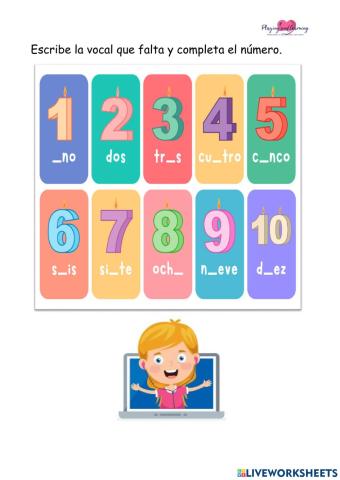 Completa los nombres de los números