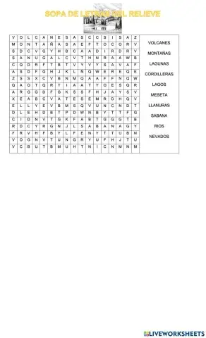 Sopa de letras del relieve