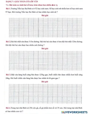Toán 3 lên 4 - Dạng 7.1: So sánh 2 số hơn kém đơn vị