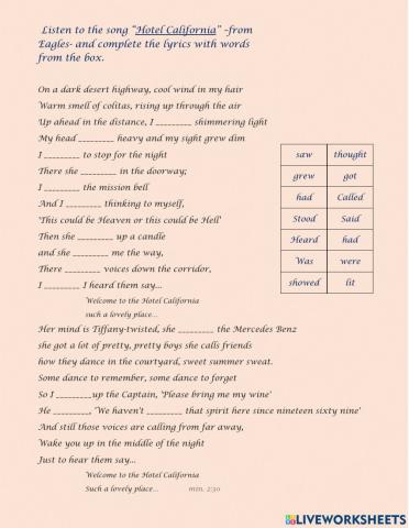 Listening Song-Hotel California