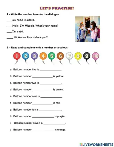 Greeing, colours, numbers