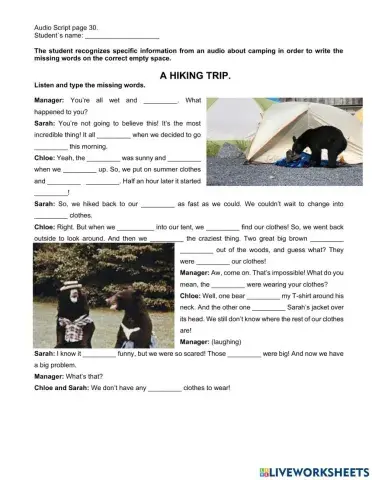 SCRIPT LISTENING. HIKING AND CAMPING WITH BEARS