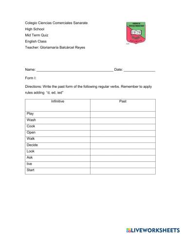 Simple Past Regular Verbs