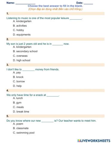 English 6 - unit 1 - vocabulary - reading 1