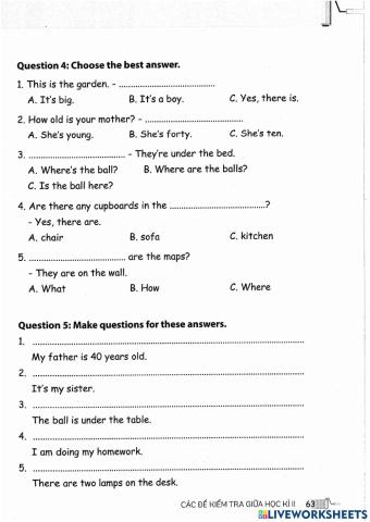 Ôn tập tiếng anh 3 - hk 2 - bài số 1