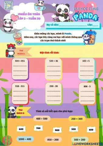 Lớp 2 - Toán - Tuần 30 - Đề 1