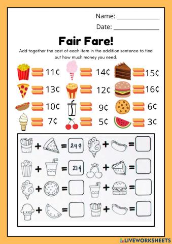 Fair Fare! Activity Worksheet