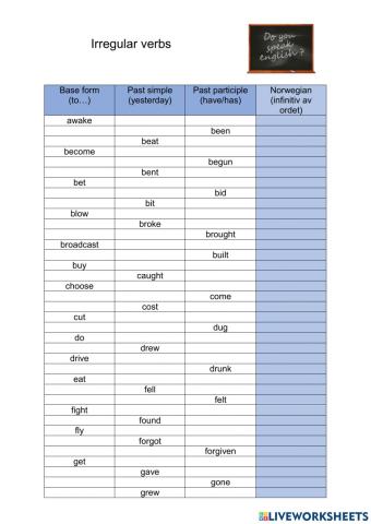 Irregular verb test to awake - to write (82 verbs)