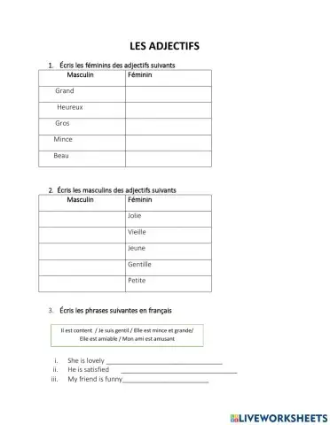 Les adjectifs descriptifs