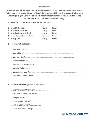 Leseverstehen Sich vorstellen