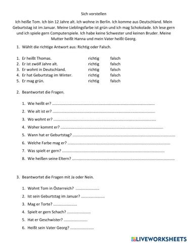 Leseverstehen Sich vorstellen