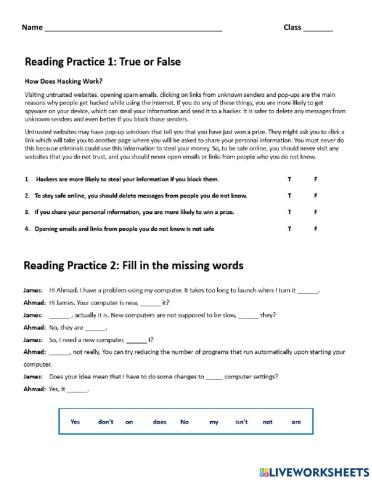 11G U9 Review  - reading practice activities