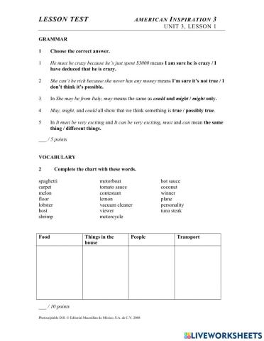 AMERICAN 3 UNIT 3 LESSON 1 TEST 1