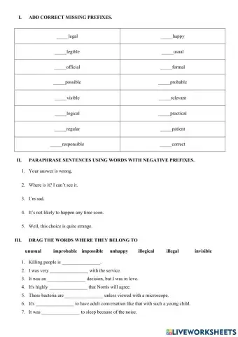 Gateway B1 Unit 3 Negative prefixes