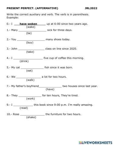 Present Perfect Affirmative Sentences