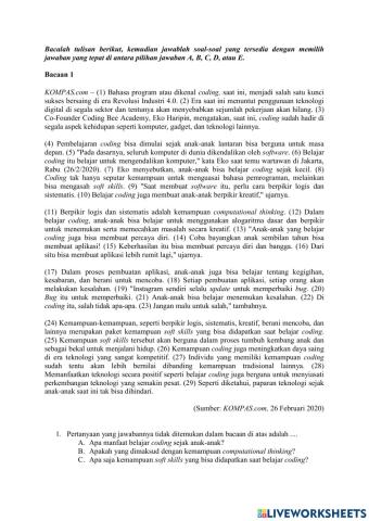 Soal Pemahaman Bacaan dan Menulis 7