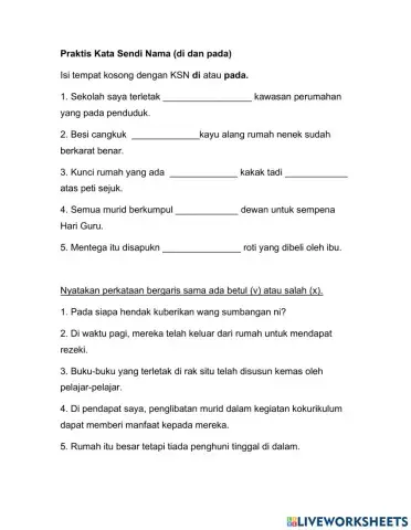 Kata Sendi Nama-di dan pada