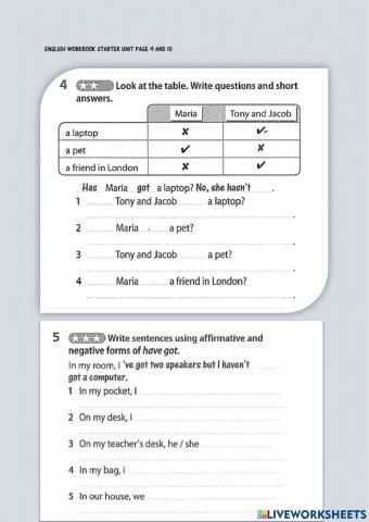 English cefr year 5 starter unit page 9 & 10
