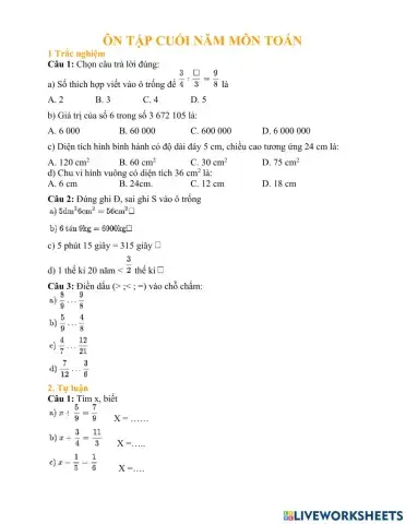 Ôn tập cuối năm - Toán