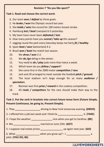 Revision 7 Do you like sport?