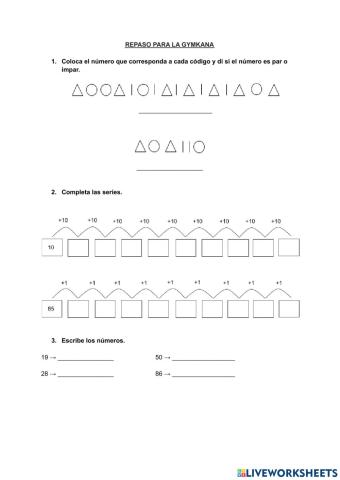 Repaso matemáticas 1º de Primaria