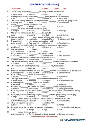 Adverb clauses (mixed) - Live WS