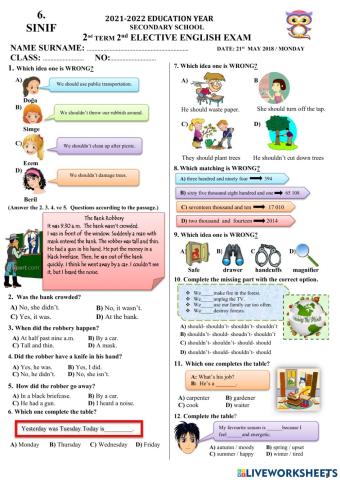 6th grade 2 term 2 exam(elective english)