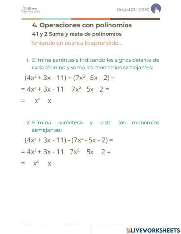 Suma y resta de polinomios