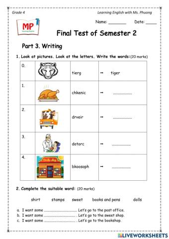 English 4 - The 2nd term test - Writing