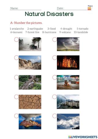 Natural diasters Match with the number