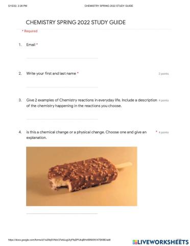 Chemistry sp 2022 study guide