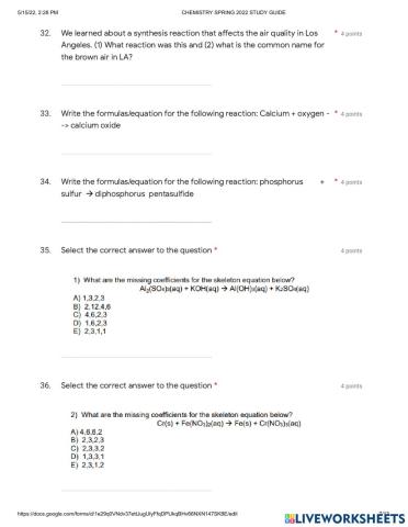 Chemistry sp 2022 study guide part 2