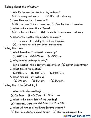 Weather, Time and Date Listening Activity