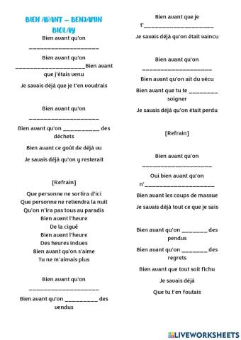 Chanson - Bien avant