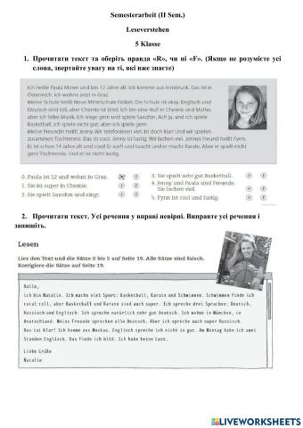 Semesterarbeit. Leseverstehen