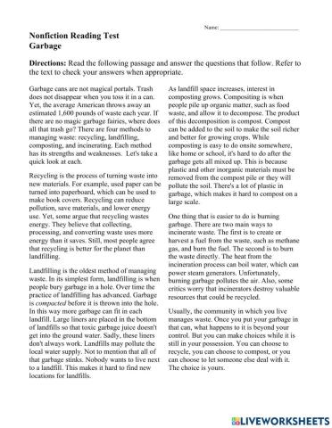 Nonfiction Reading Test