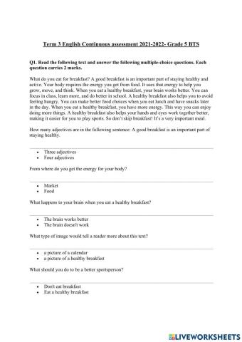 Reading and Maze Grade 5