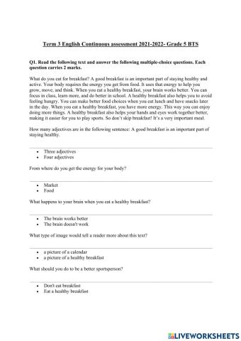Reading and Maze Grade 5