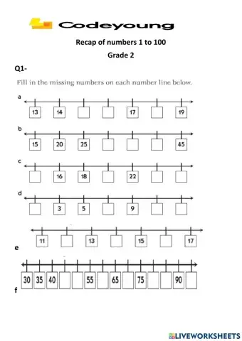 Recap of missing numbers 1 to 200 2nd worksheet