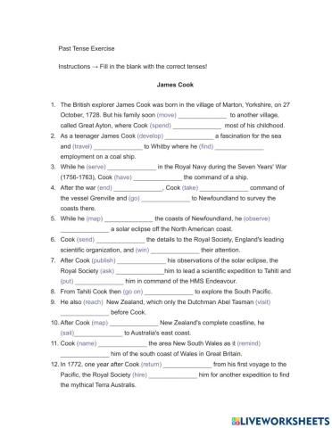 James Cook - Past Tense exercise